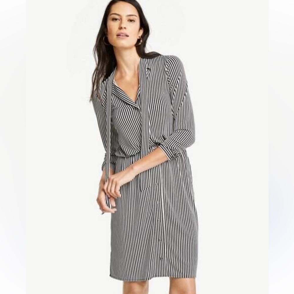 Ann Taylor Black and White Wrap Dress Long Sleeve V-Neck